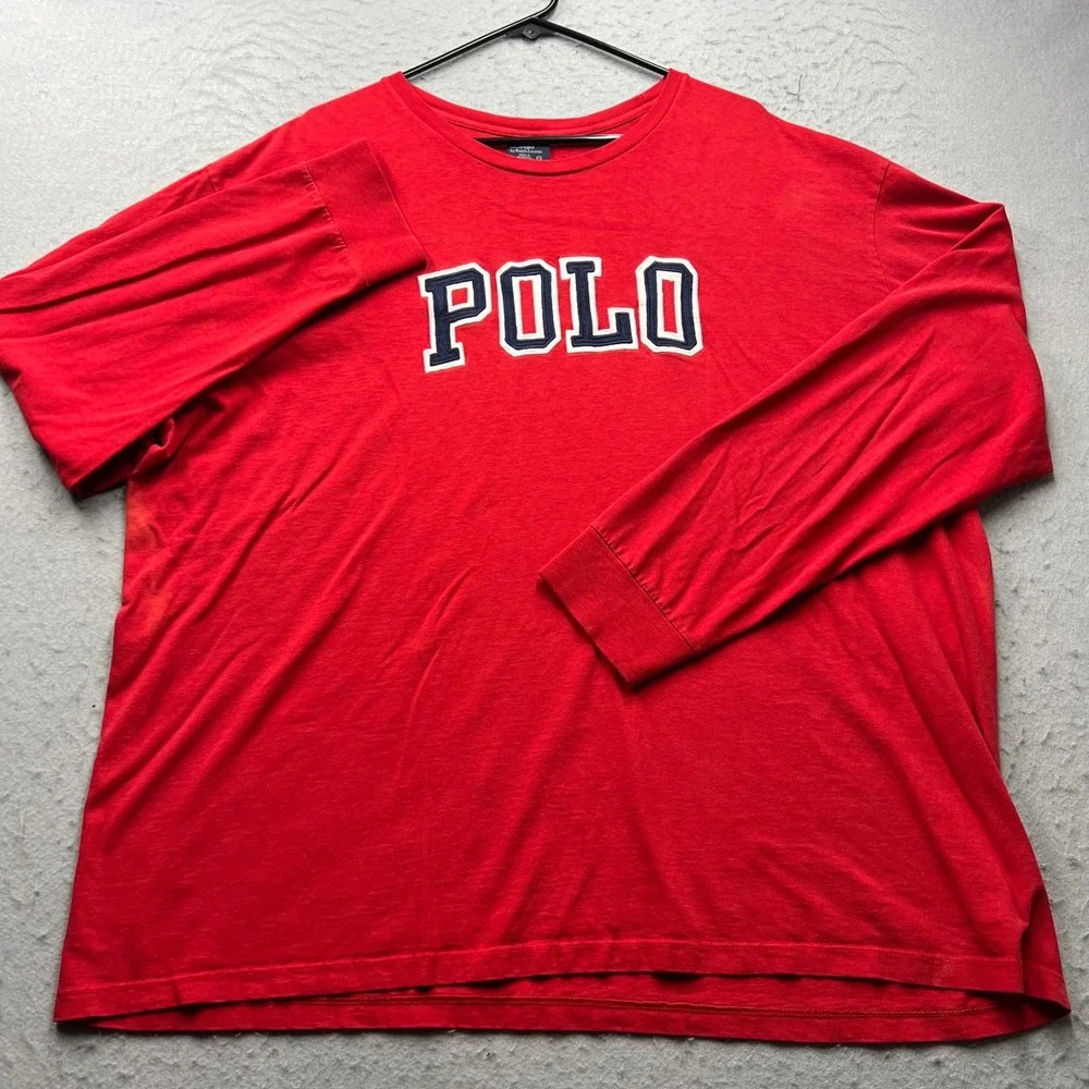 Polo Ralph Lauren Red Long Sleeve Spellout T-Shirt Mens XXL XXL Cotton